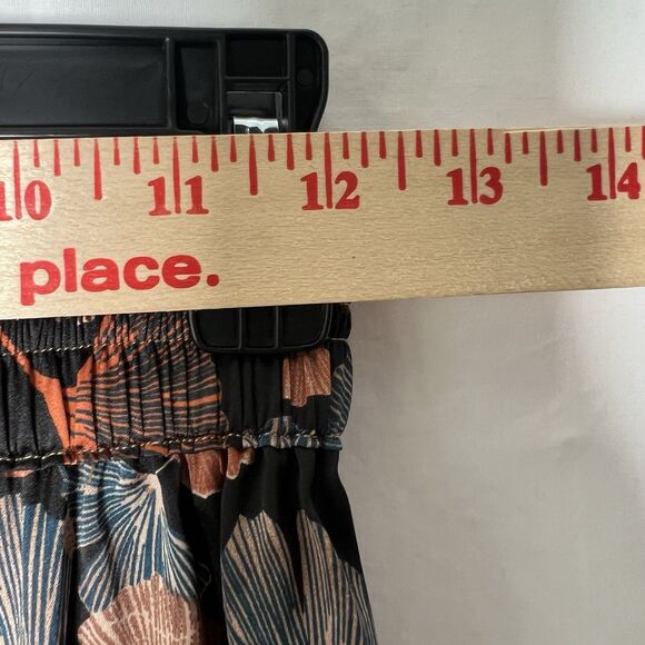 Kori Rust & Blue Leaf Wide Leg Silky Trouser Career Pull On Elastic Pants Size S - Picture 7 of 7